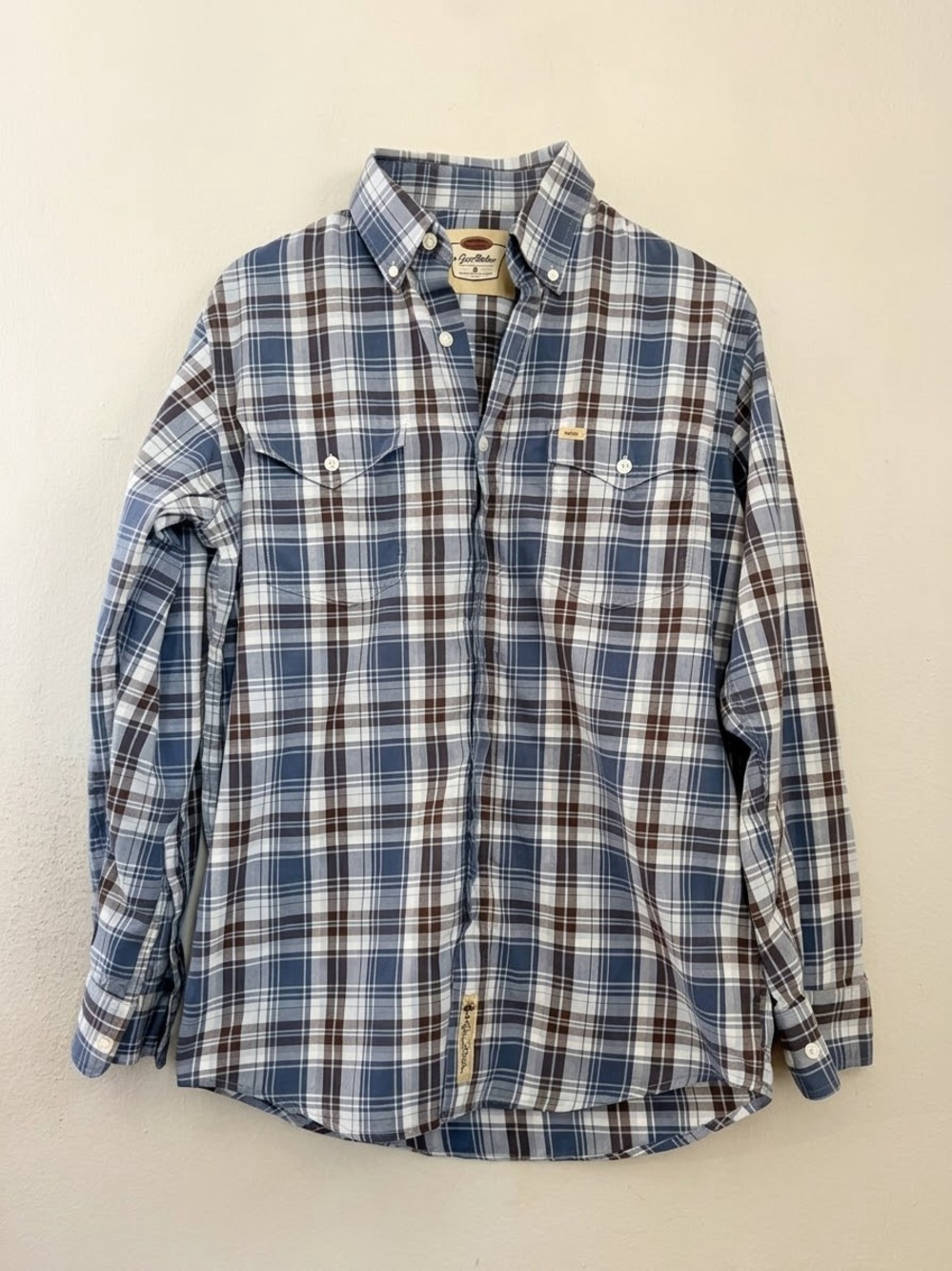 Larry Mahan Men's Western Plaid Long Sleeve Button Down Shirt Blue Brown Size S